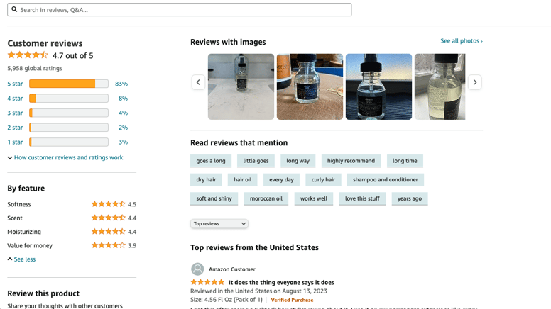 A screenshot of an Amazon product page's reviews