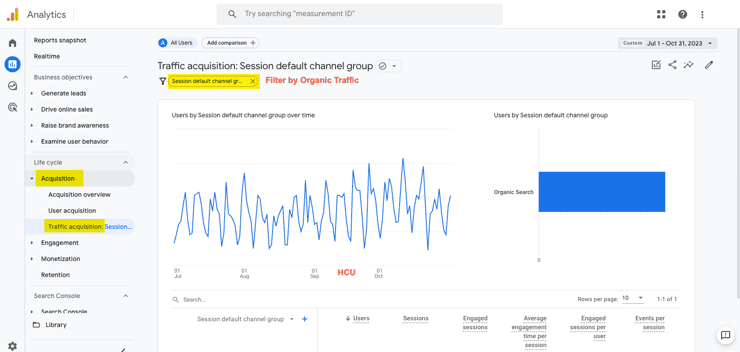 A screenshot of GA4 Organic Traffic Report
