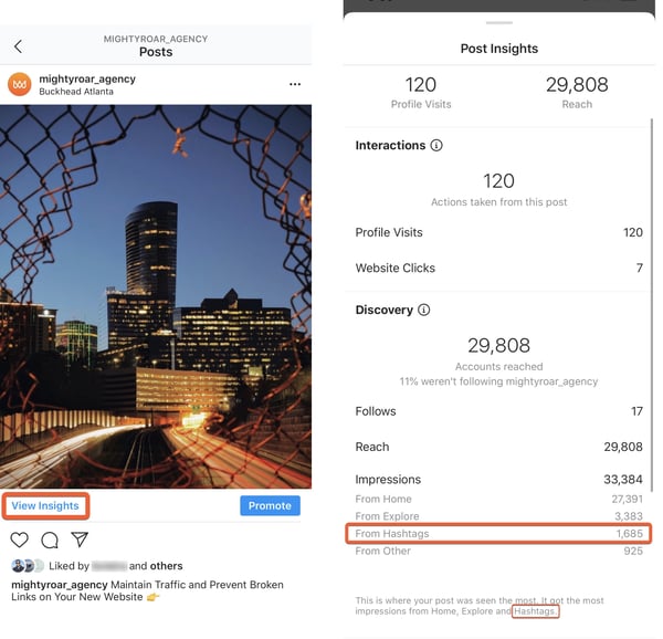 Instagram Insights | Traffic From Hashtags | Digital Agency | Mighty Roar