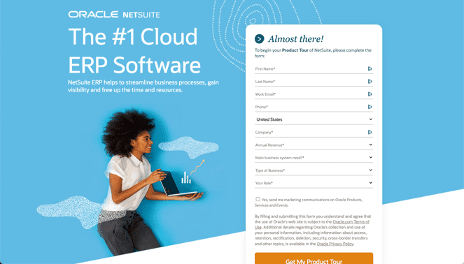 Screenshot of Oracle Netsuite ERP landing page