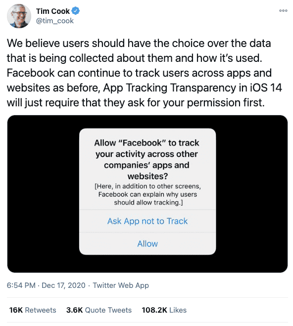 Tim Cook Apple Tweet | iOS 14 Privacy | Facebook | Digital Marketing Agency | Atlanta Georgia