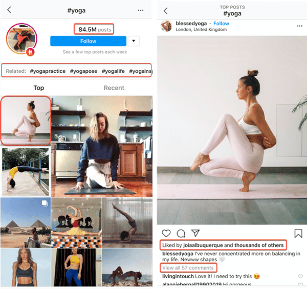 How to Use Hashtags on Instagram | Yoga Hashtag Volume Example