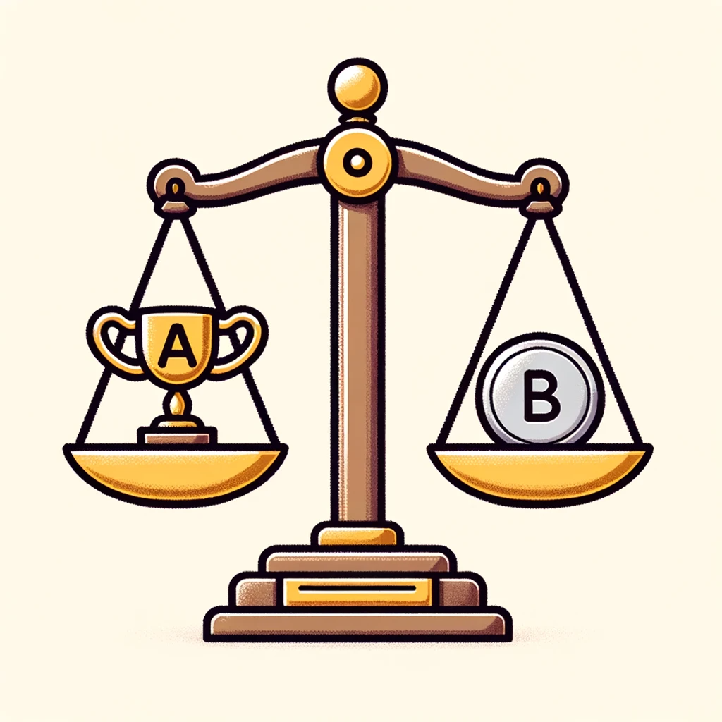 An illustration of a balance scale weighing two different options.